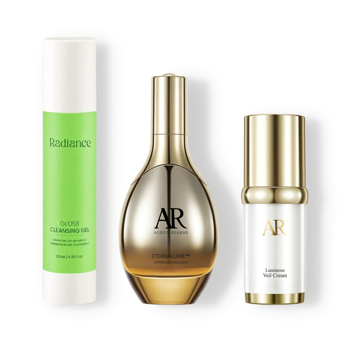 Aurum Regene Glow Set Pro: Cleanser, Luminous Emulsion and Luminous Veil