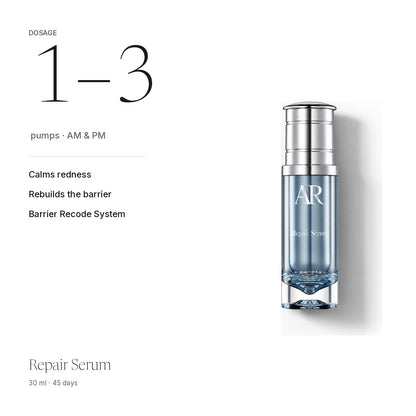 Repair Serum at a glance: calms redness, rebuilds the barrier, soothes · 30ml